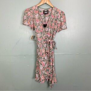 Reformation Penny Dress Teheran Floral Mini Wrap Crepe Size M